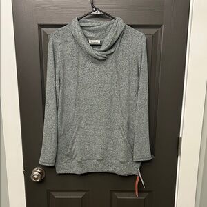 Loveappella Brushed Knit Cross Neck Cowl Pocket Tunic Pullover Small Mint